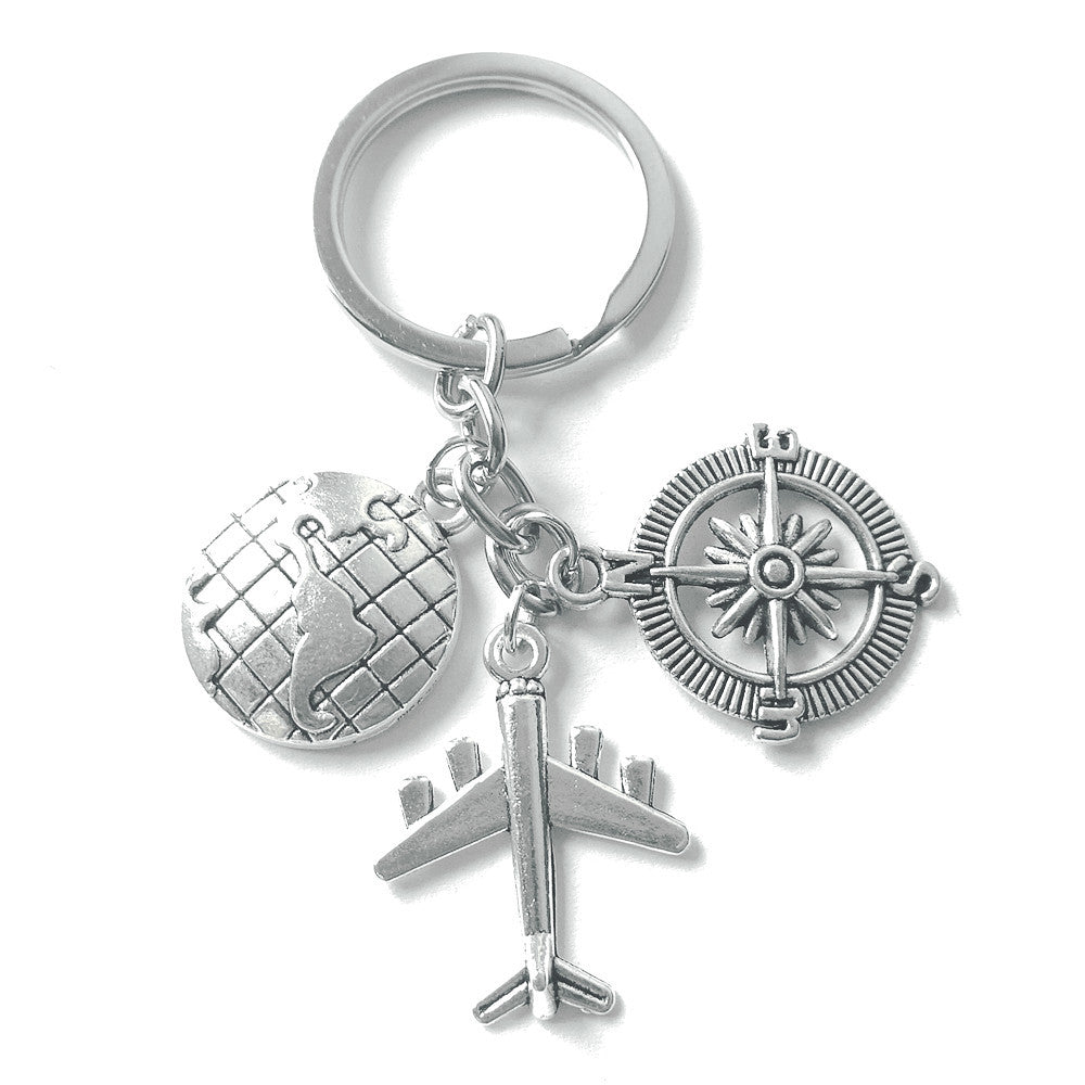 Wholesale 3PCS  Alloy Diy Earth Accessories Graduation Travel Keychain Aircraft Compass Camera Keychain Pendant
