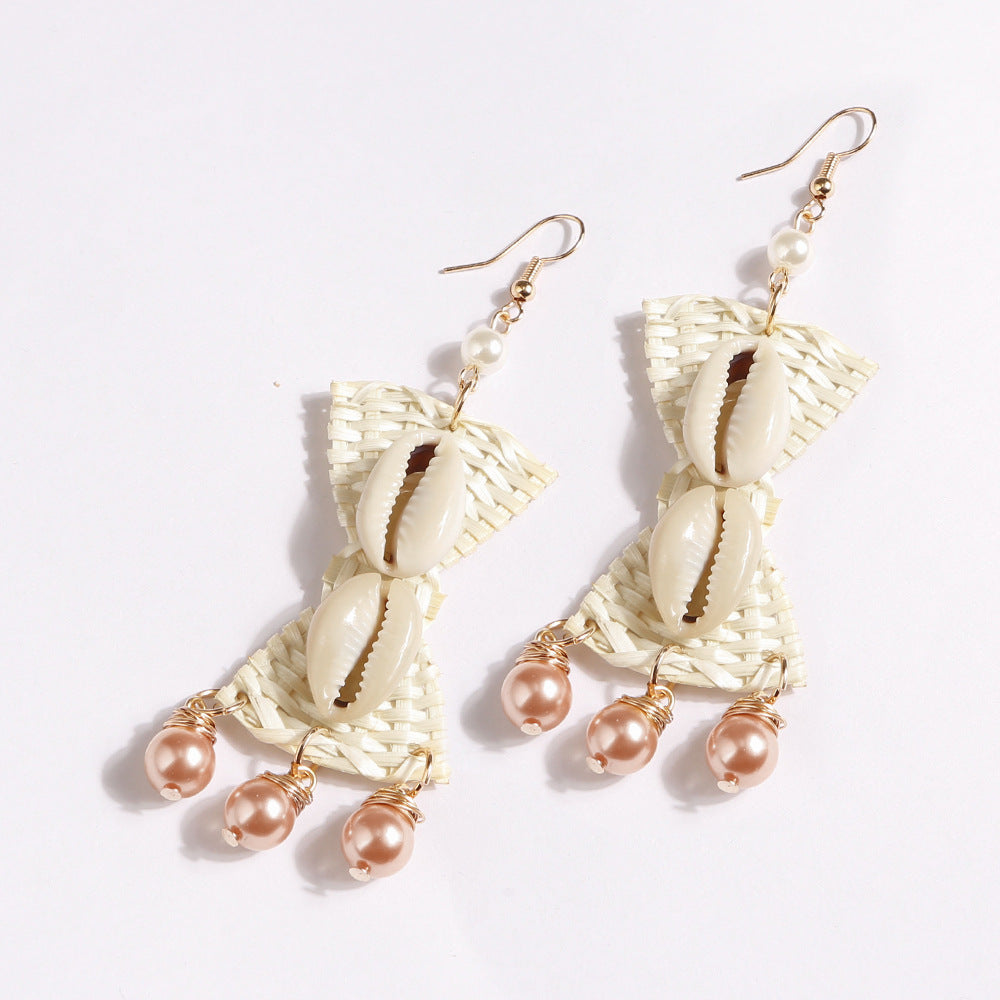 Wholesale Handmade Rattan Woven Shell Earrings