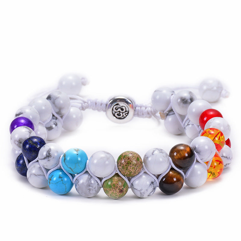 Wholesale Natural Turquoise Double Layer Woven Bracelets