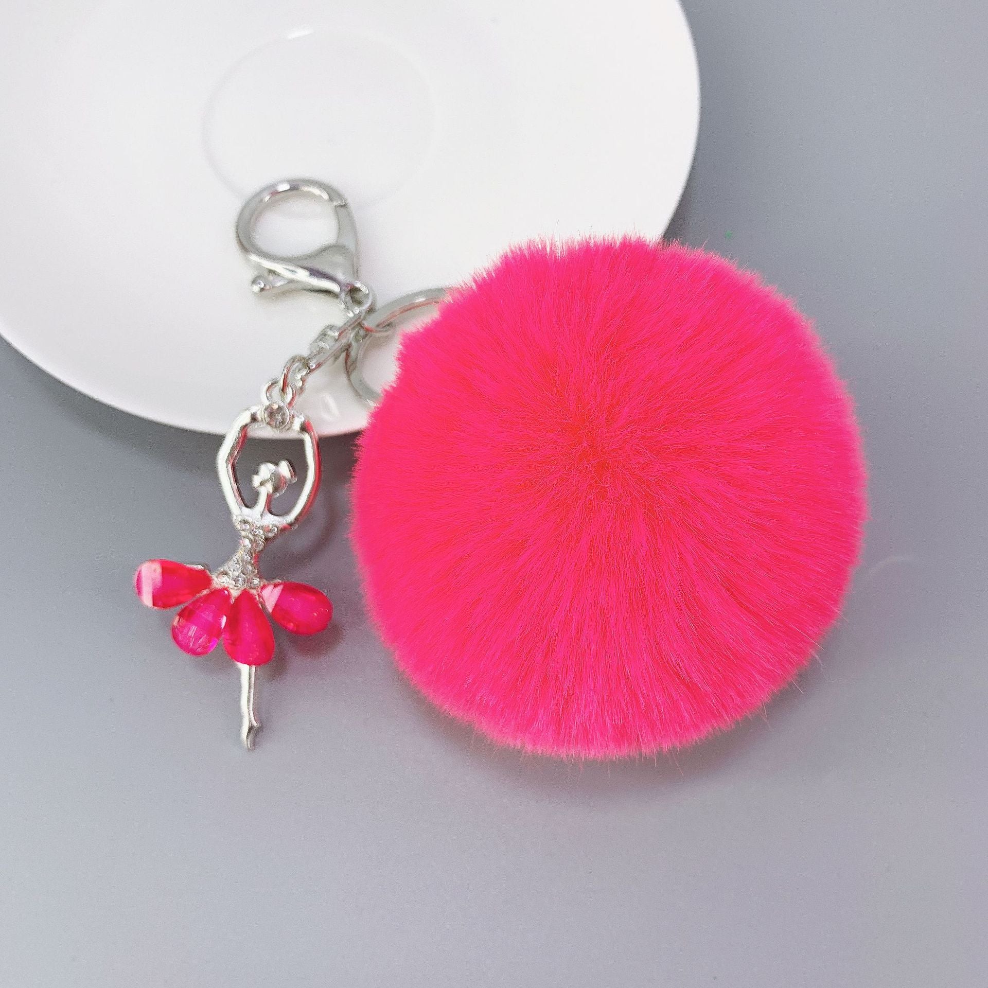 Wholesale Alloy Diamond Ballerina Fur Ball Keychain
