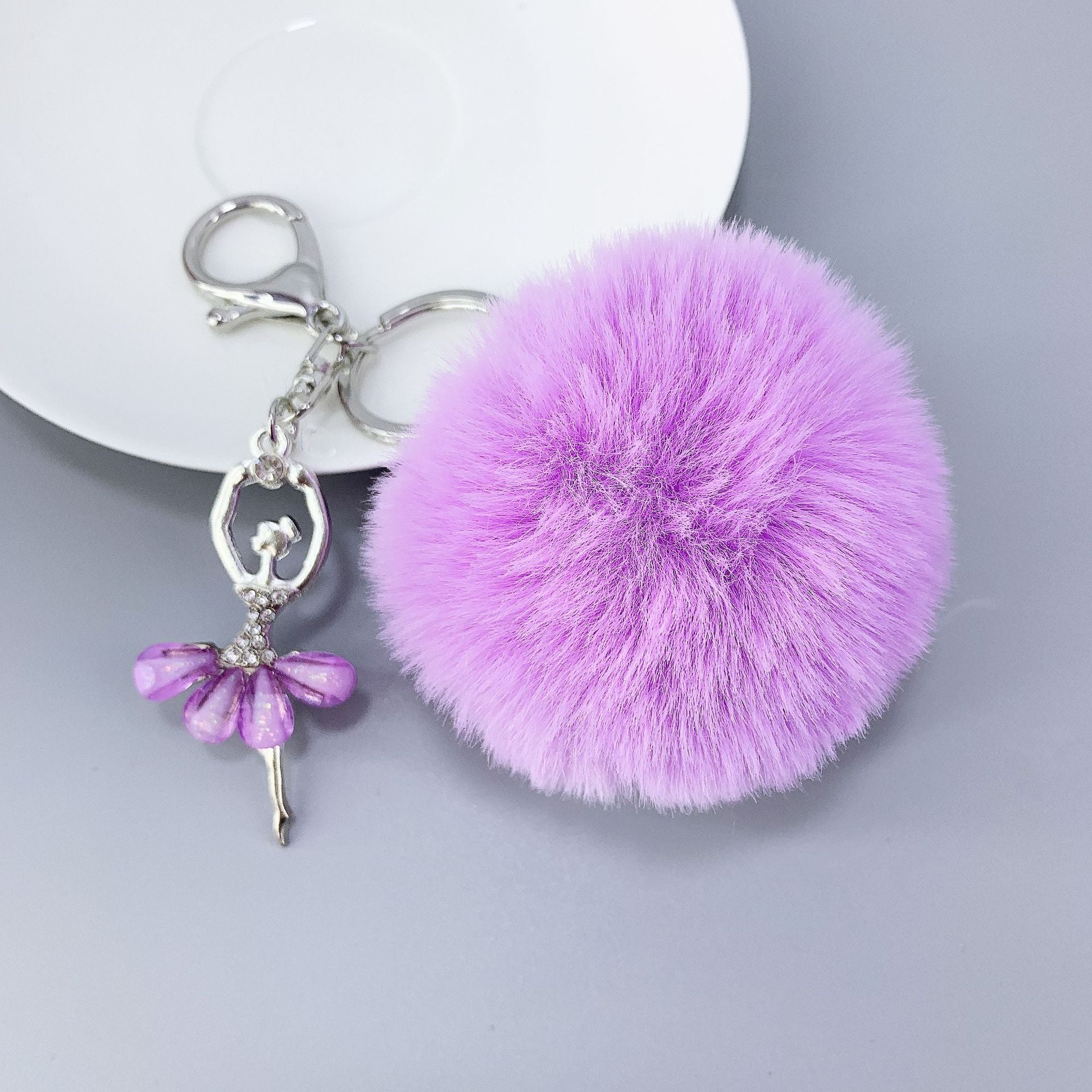 Wholesale Alloy Diamond Ballerina Fur Ball Keychain
