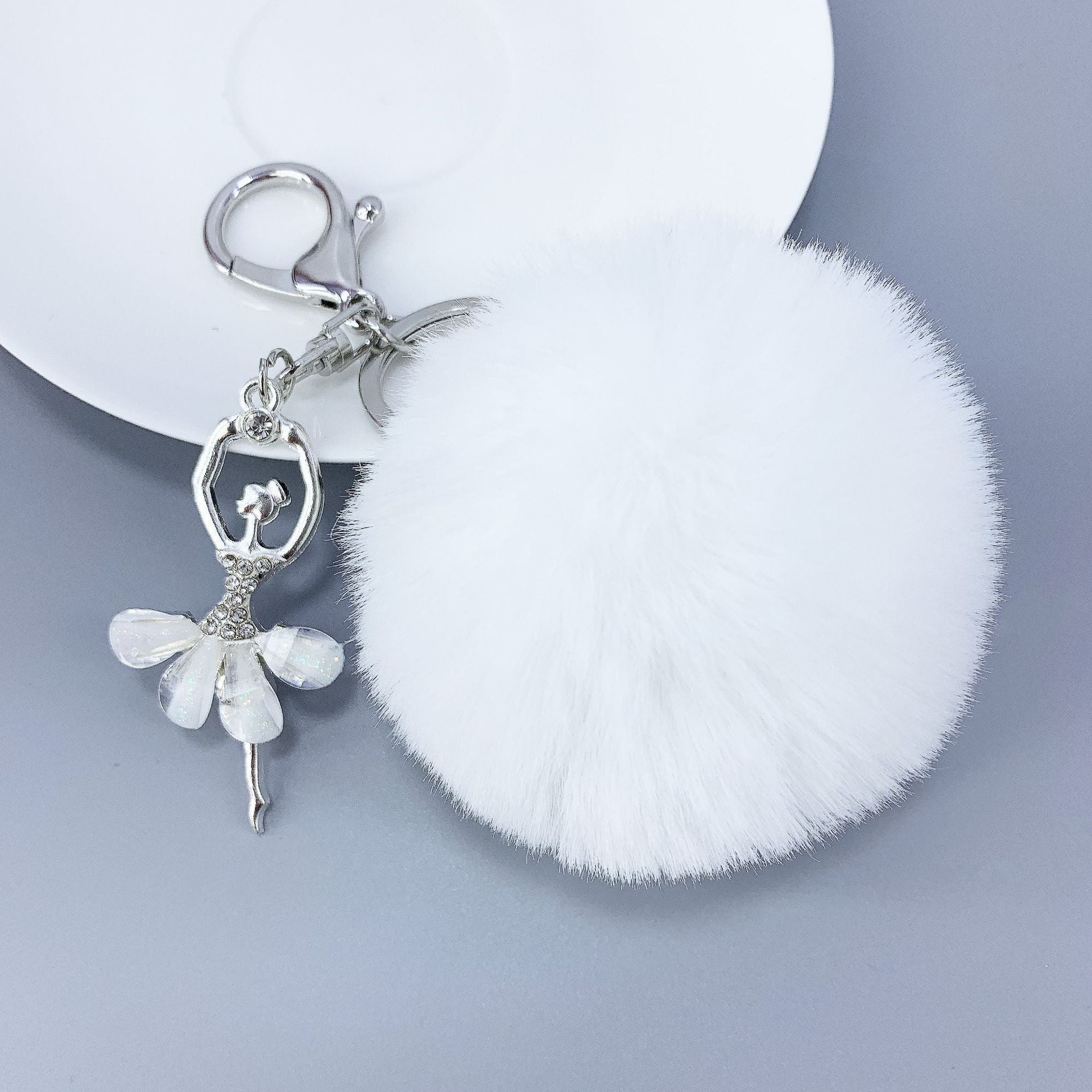 Wholesale Alloy Diamond Ballerina Fur Ball Keychain