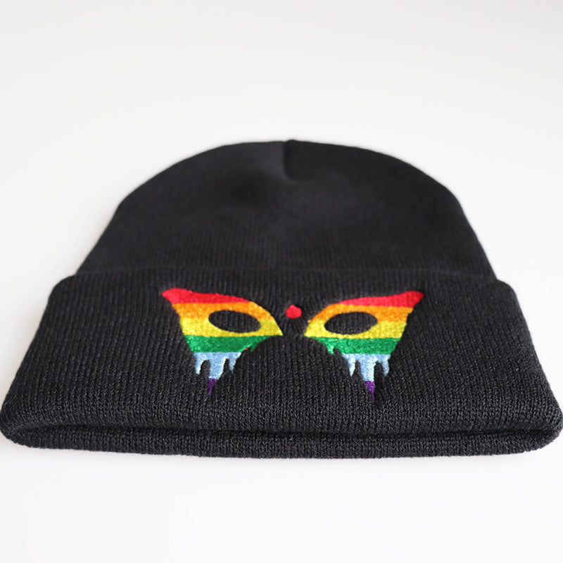 Wholesale Colorful Butterfly Embroidery Knitted Beanie Beanie