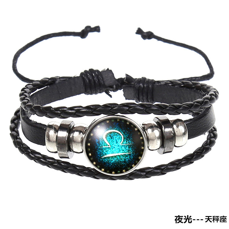 Wholesale 12 Constellations Vintage Weave Sky Leather Bracelet