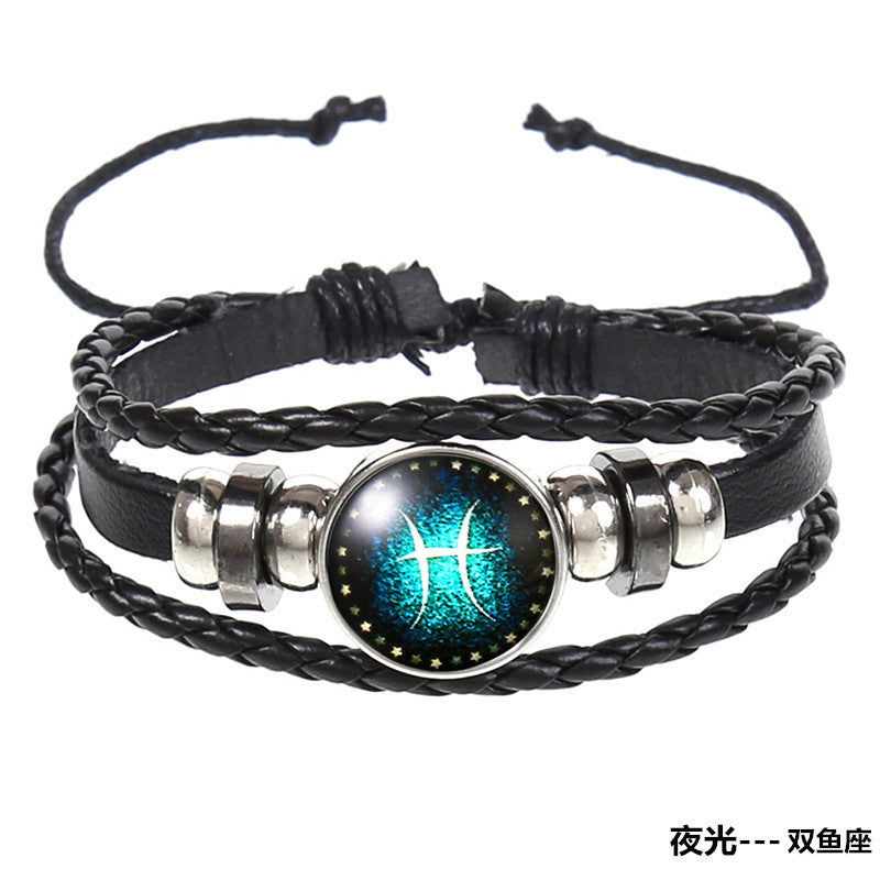 Wholesale 12 Constellations Vintage Weave Sky Leather Bracelet