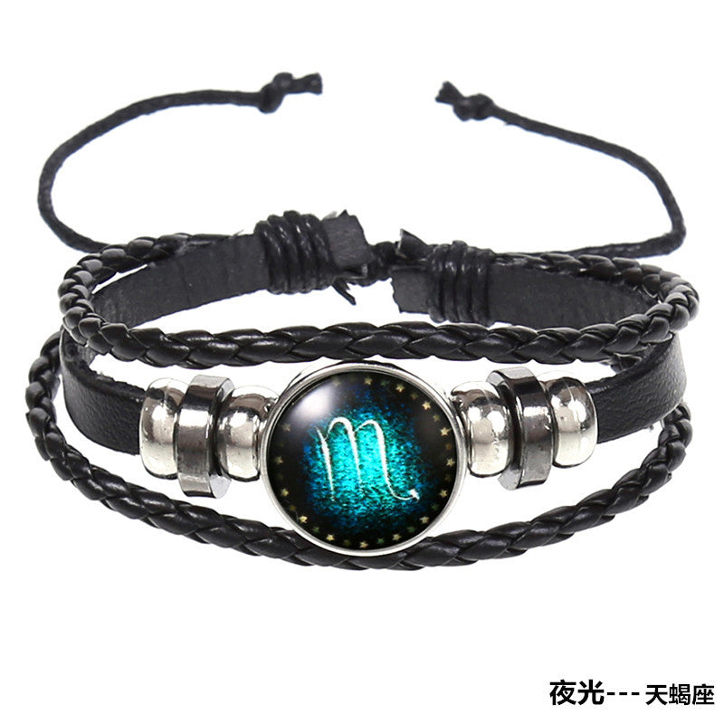 Wholesale 12 Constellations Vintage Weave Sky Leather Bracelet