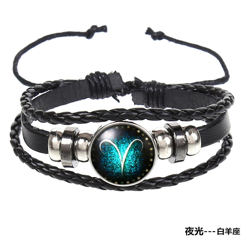 Wholesale 12 Constellations Vintage Weave Sky Leather Bracelet