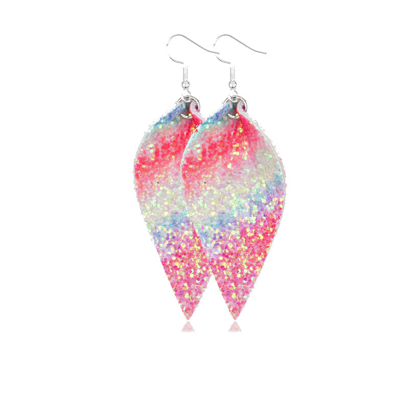 Wholesale Leaf Leather Double Sided Sequin Earrings