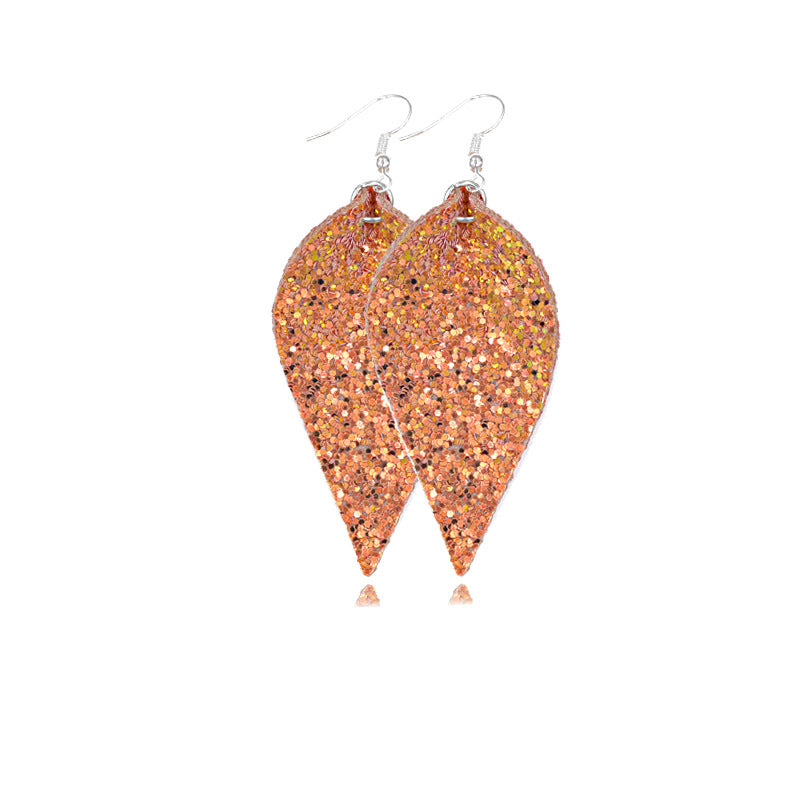 Wholesale Leaf Leather Double Sided Sequin Earrings