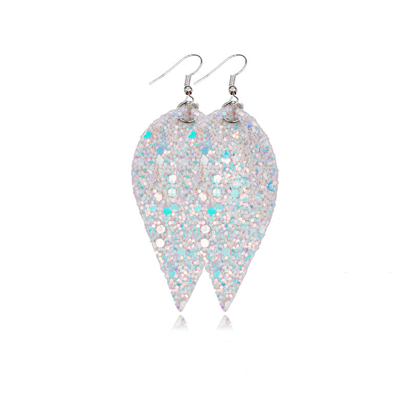 Wholesale Leaf Leather Double Sided Sequin Earrings