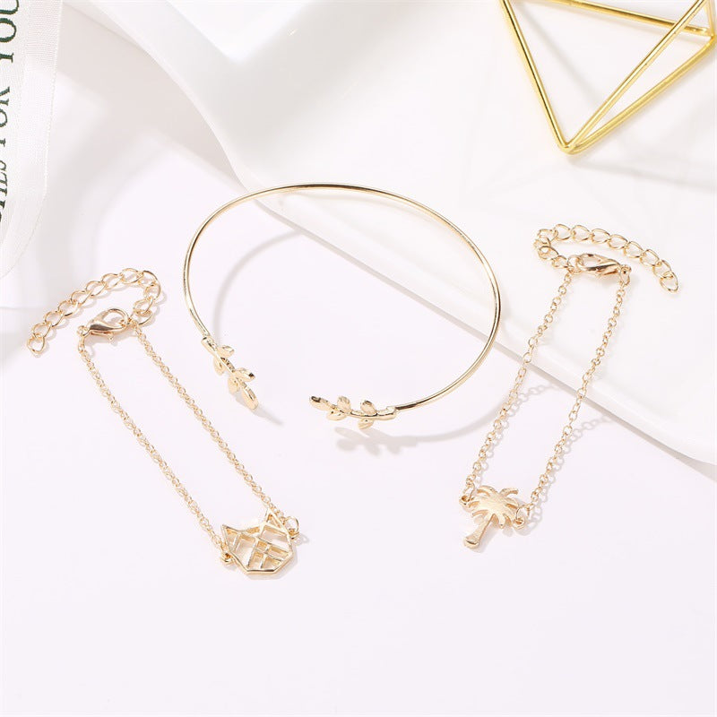 Wholesale Fashion Hollow Coconut Tree Leaf Cat Combination Three-piece Set Simple Bracelet