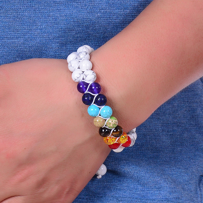 Wholesale Natural Turquoise Double Layer Woven Bracelets