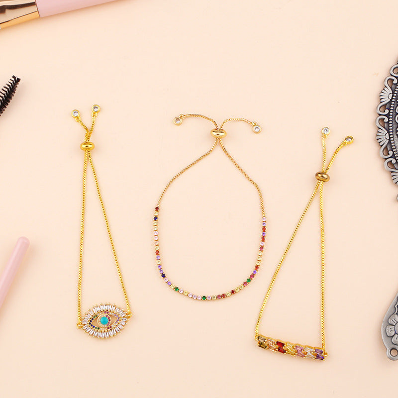 Wholesale Micro Paved Zircon Drawstring Colorful Crystal Bracelet