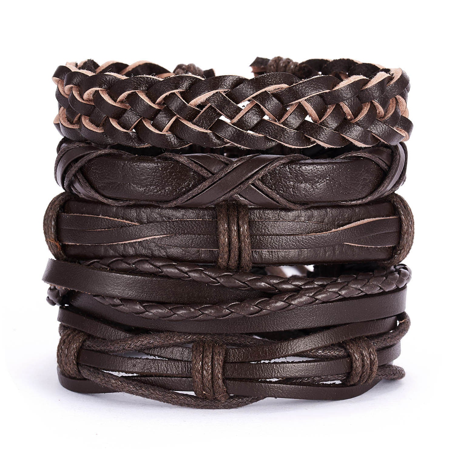 Wholesale Vintage Cross Leather Multi-layer Adjustable Hand-woven Men's Bracelet Set