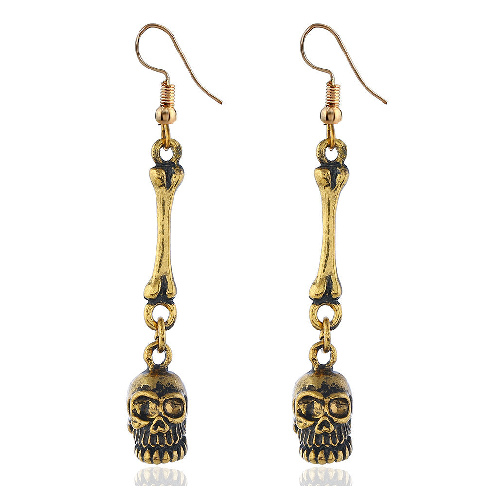 Wholesale Personality Retro Exaggerated Alloy Skull Bone Earrings