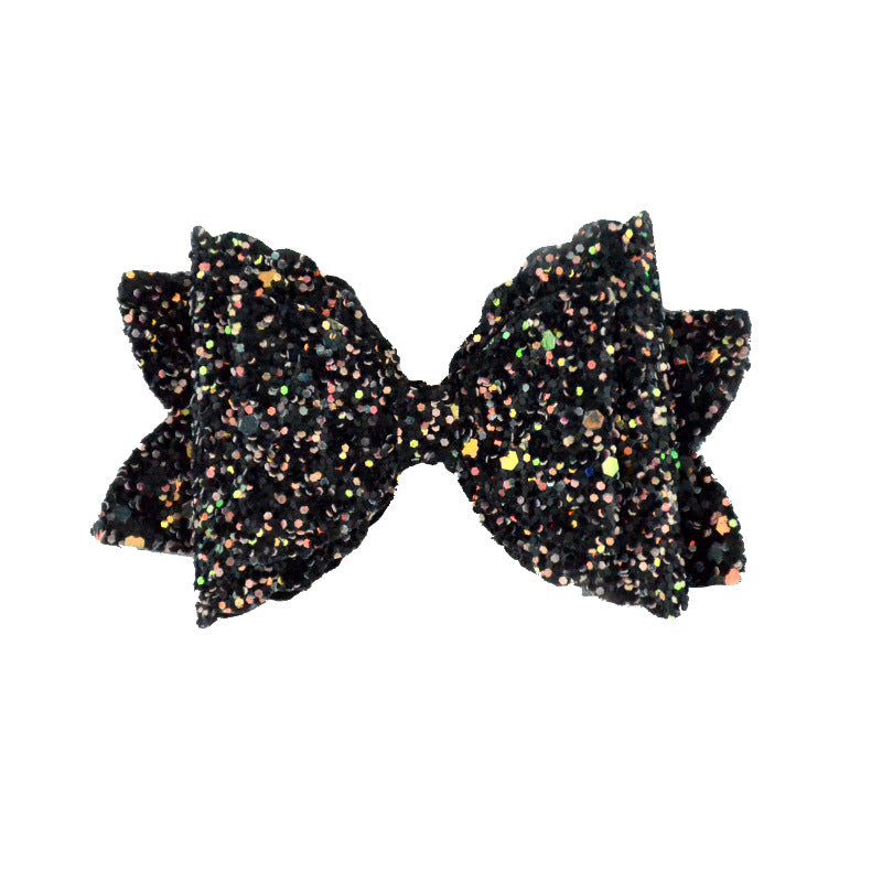Wholesale Double Layer Sequin Glitter Wavy Leather Handmade Bow DIY Accessories