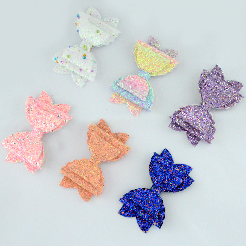 Wholesale Double Layer Sequin Glitter Wavy Leather Handmade Bow DIY Accessories