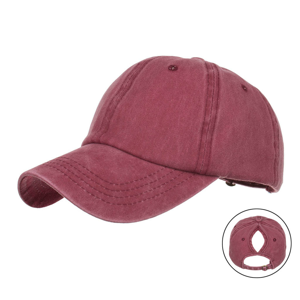 Wholesale 8-color ponytail hole washed and distressed baseball cap