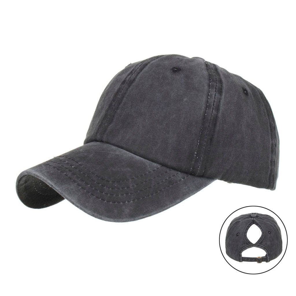 Wholesale 8-color ponytail hole washed and distressed baseball cap
