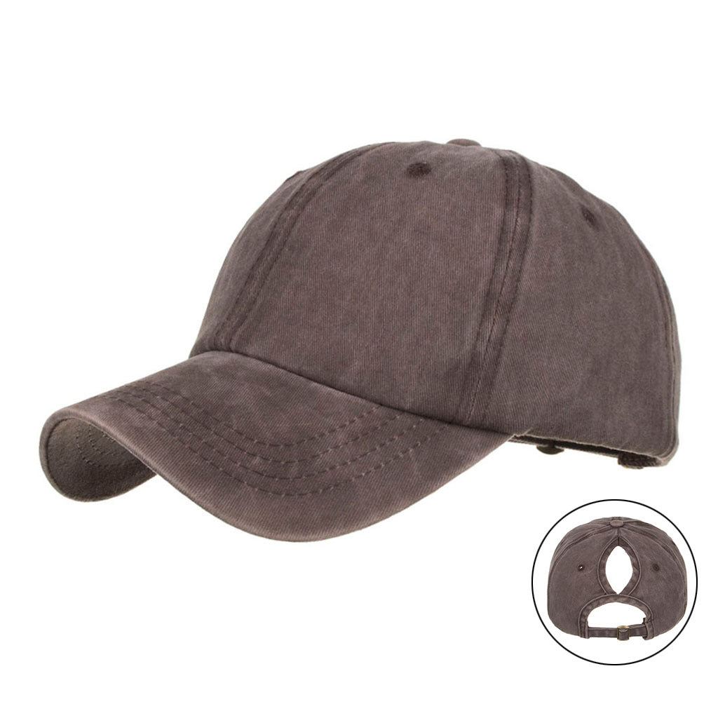 Wholesale 8-color ponytail hole washed and distressed baseball cap