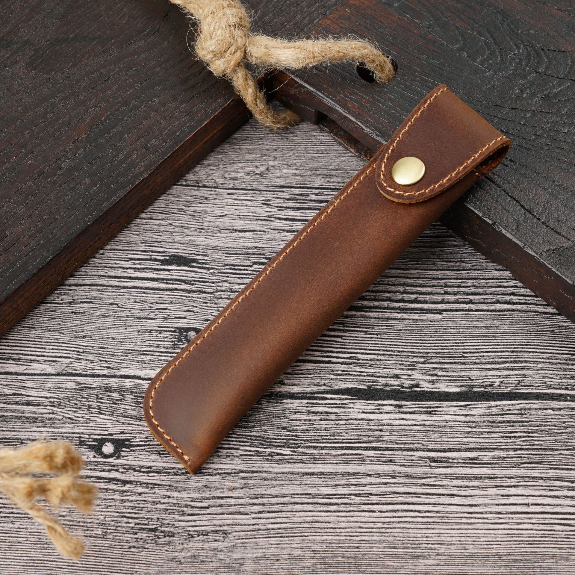 Wholesale  vintage pure handmade crazy horse leather first layer cowhide pen case