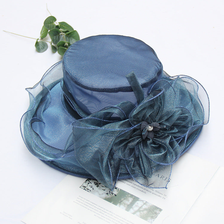 Wholesale Mesh Sun Hat Organza Flower Pot Hat Big Eaves Foldable Beach Sun Hat
