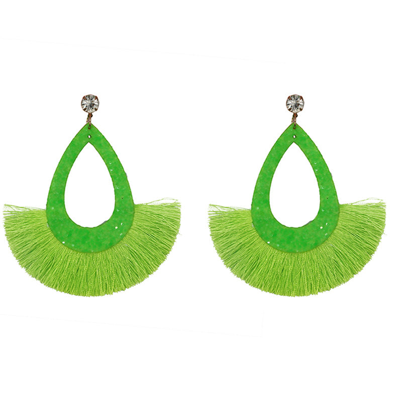 Wholesale Exaggerated Tassel Geometric Water Drop Hollow Diamond Earrings