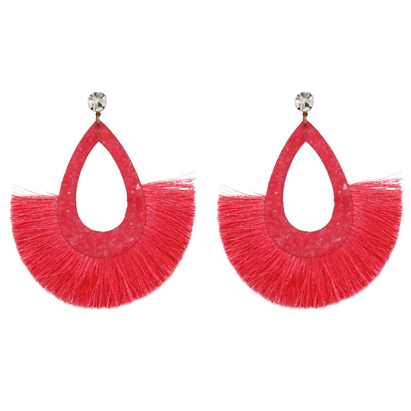Wholesale Exaggerated Tassel Geometric Water Drop Hollow Diamond Earrings