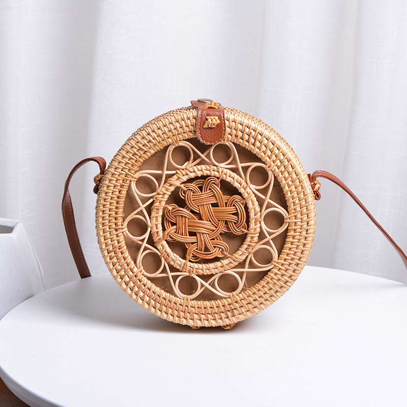 Wholesale Leather Buckle Rattan Woven Hollow Five Pointed Star Net Bag