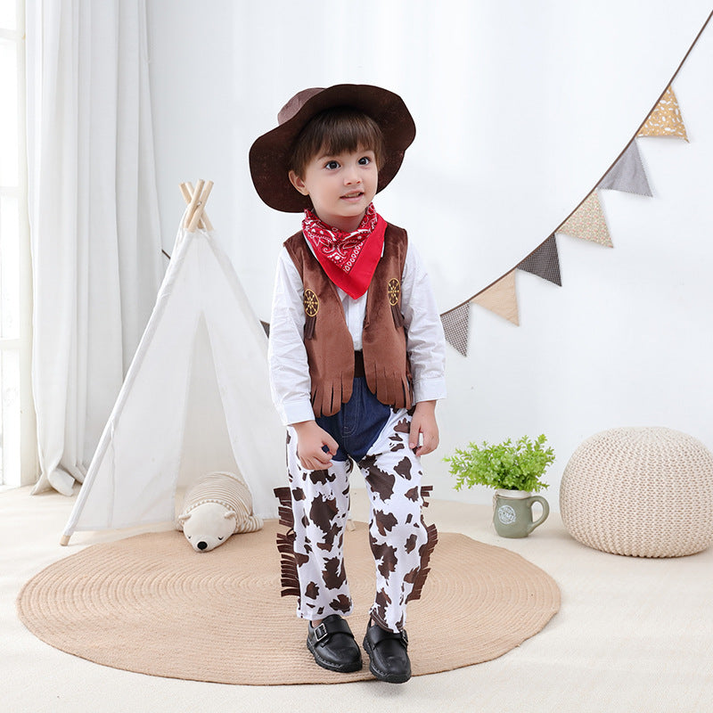Wholesale Cotton Kids Western Denim 4 Piece Set with Hat