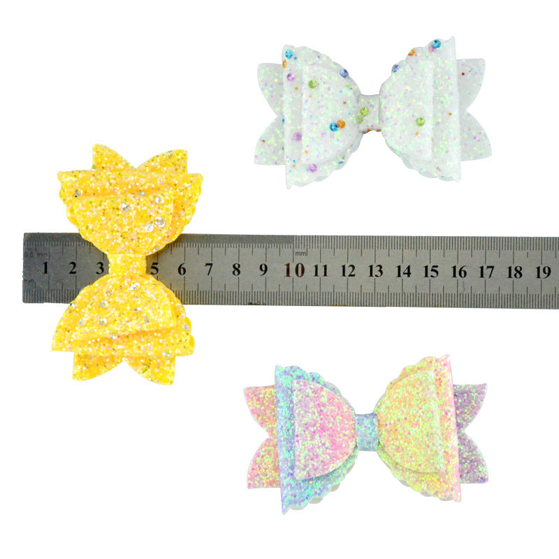 Wholesale Double Layer Sequin Glitter Wavy Leather Handmade Bow DIY Accessories