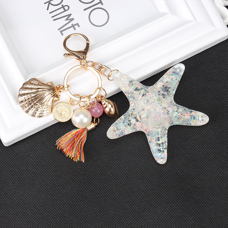 Wholesale Crystal Starfish Tassel Keychains