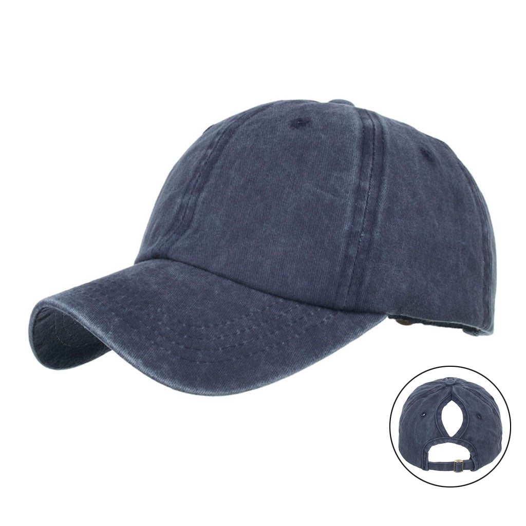 Wholesale 8-color ponytail hole washed and distressed baseball cap