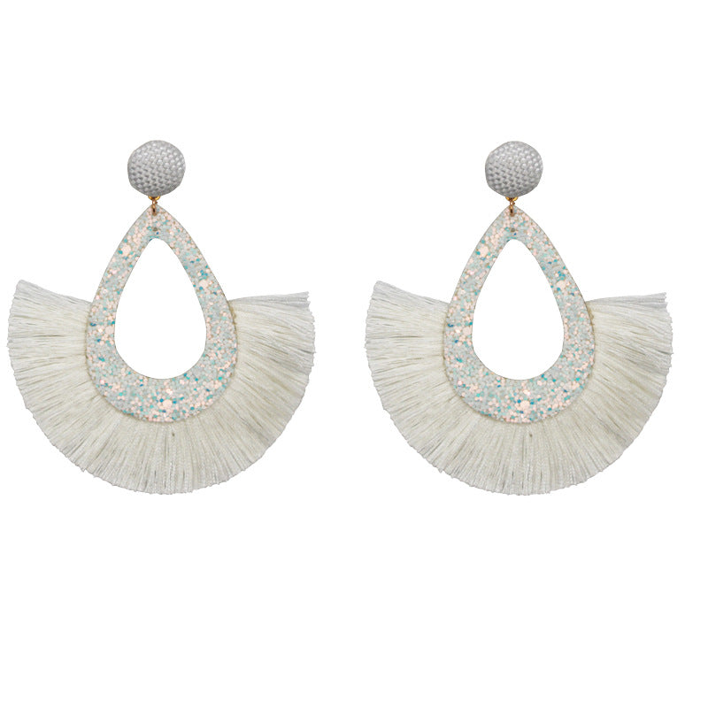 Wholesale Exaggerated Tassel Geometric Water Drop Hollow Diamond Earrings