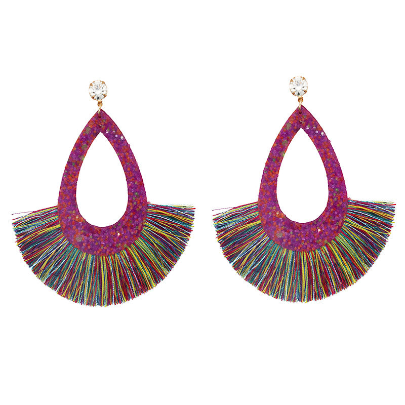 Wholesale Exaggerated Tassel Geometric Water Drop Hollow Diamond Earrings