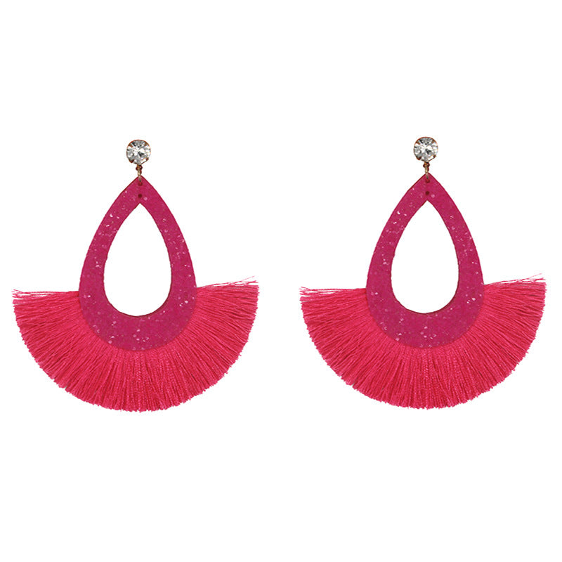 Wholesale Exaggerated Tassel Geometric Water Drop Hollow Diamond Earrings