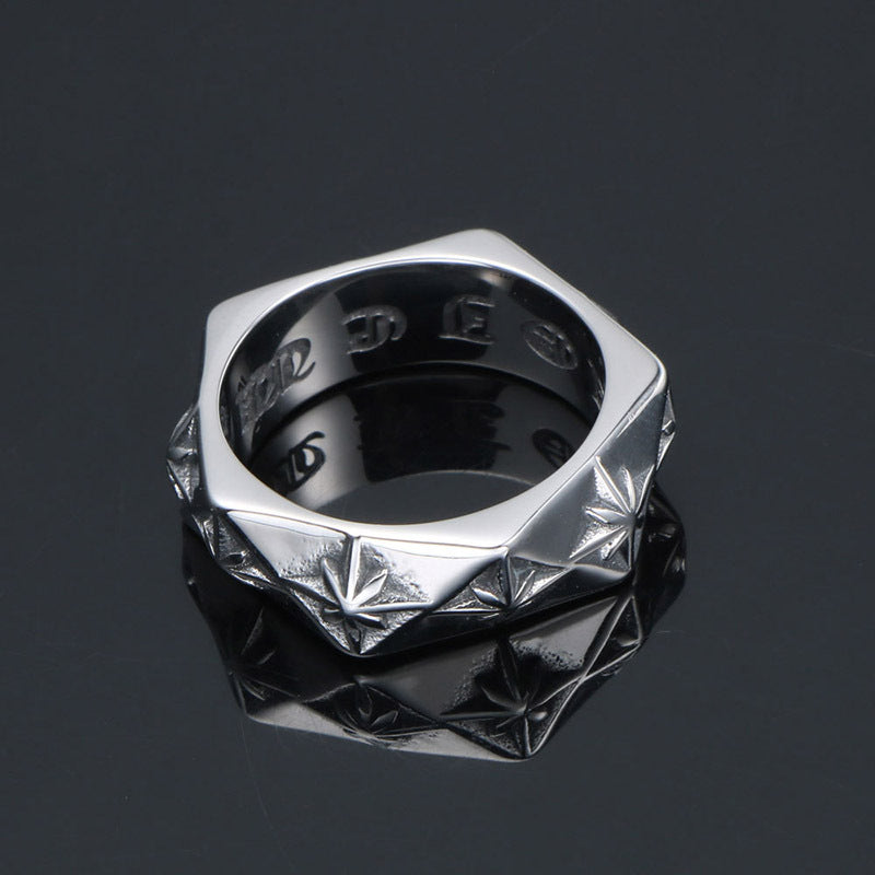 Wholesale Titanium steel polygonal 3D rice flower ring