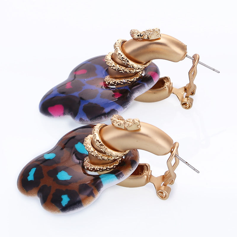 Wholesale Leopard Pattern Clover Resin Pendant Earrings
