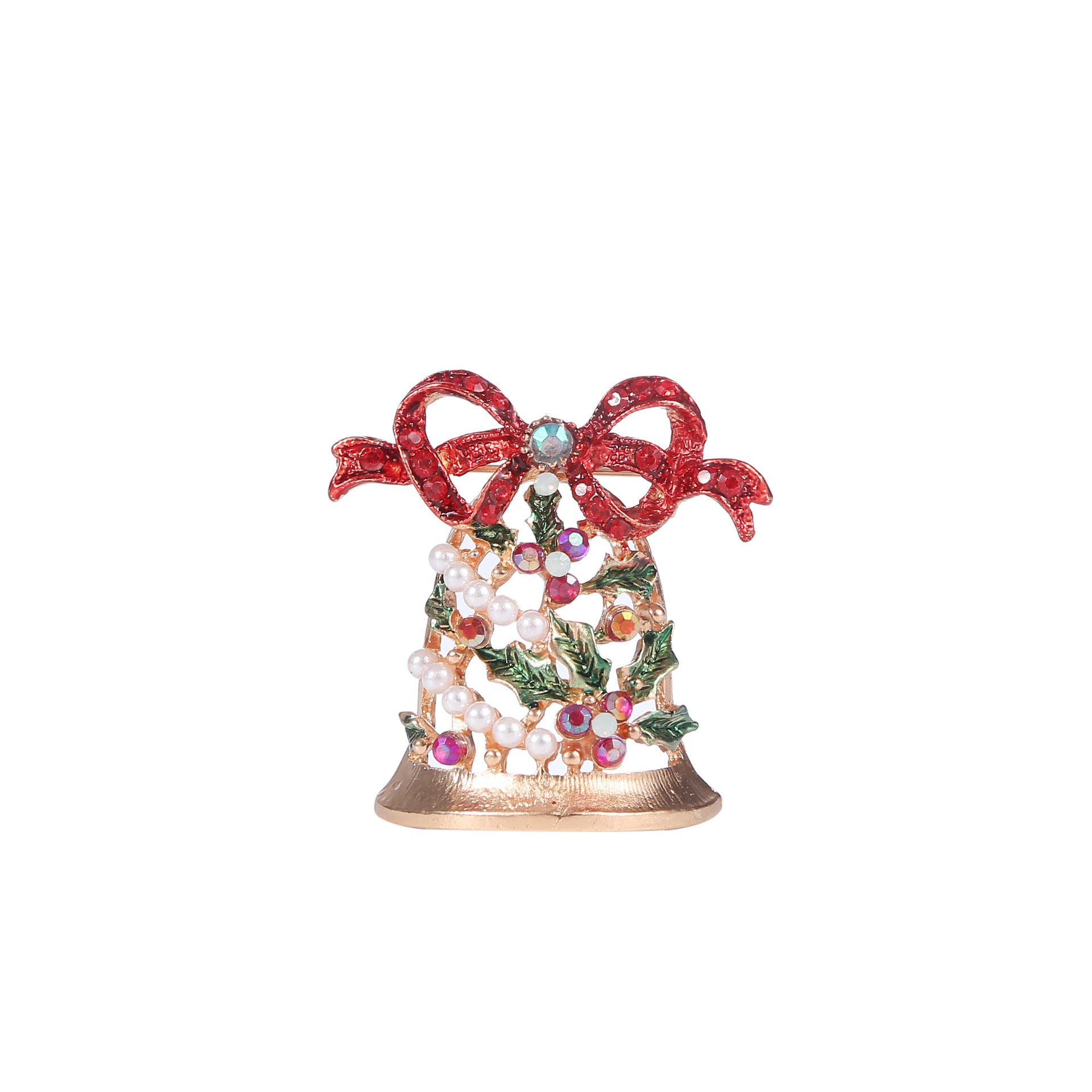Wholesale Pearl and Rhinestone Christmas Bell Brooch