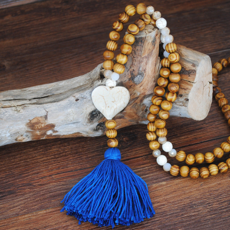 Wholesale Vintage Artistic Beach Bohemian Dress Accessories Wooden Beads Tassel Pentagonal Stars Butterfly Long Necklace