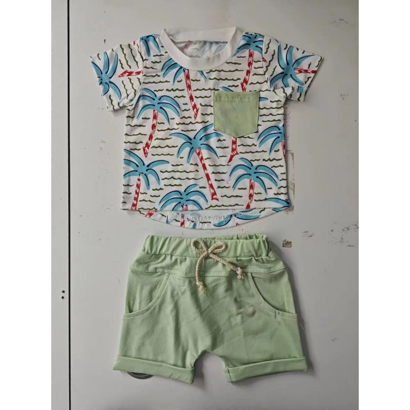 Wholesale Summer Leisure Rainforest Printed T-shirts and Shorts Cotton Baby Sets