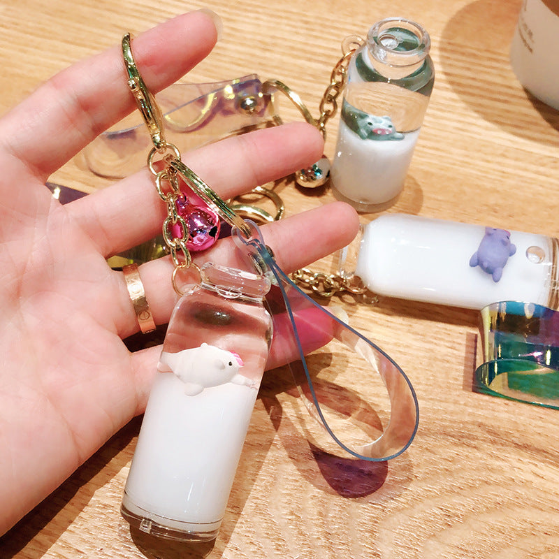 Wholesale Acrylic Floating Milk Pig Liquid Keychain