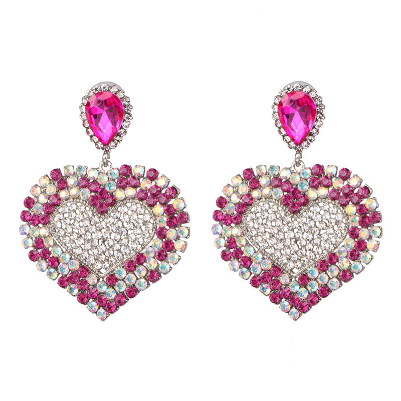 Wholesale Valentine's Day Colored Diamond Heart Alloy Earrings