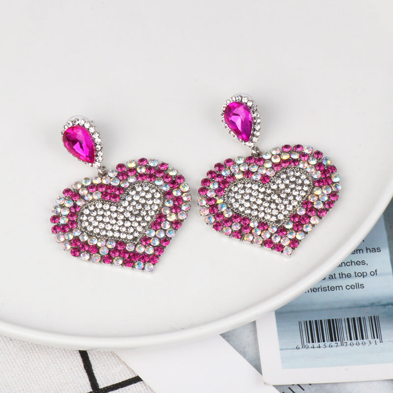 Wholesale Valentine's Day Colored Diamond Heart Alloy Earrings