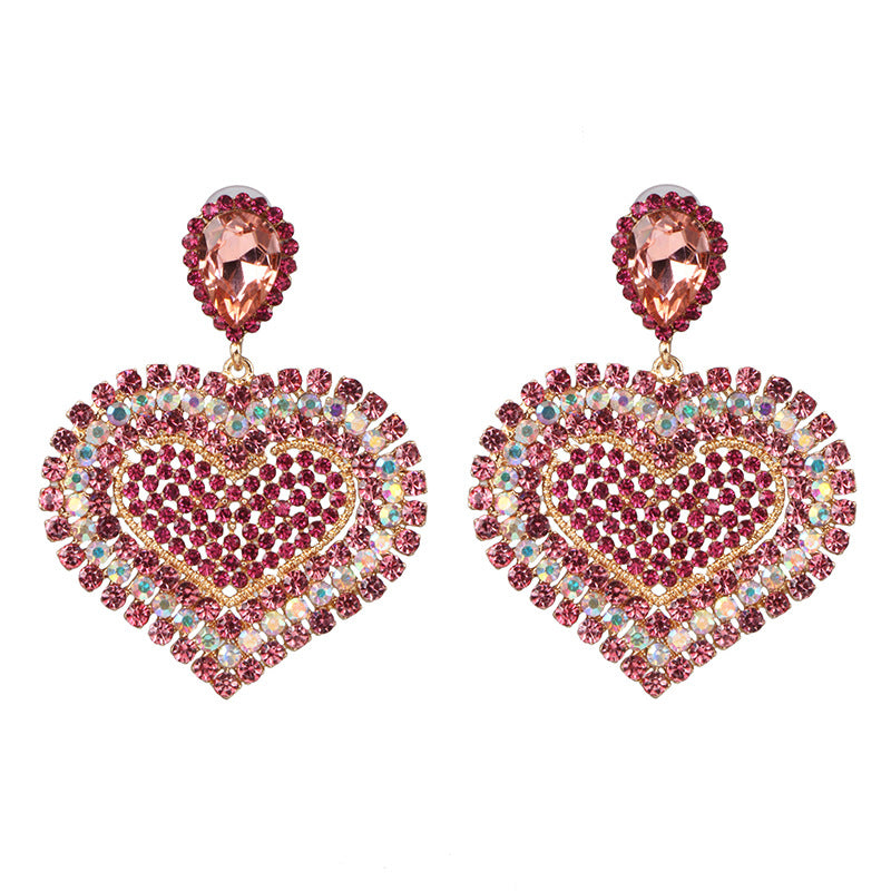 Wholesale Valentine's Day Colored Diamond Heart Alloy Earrings