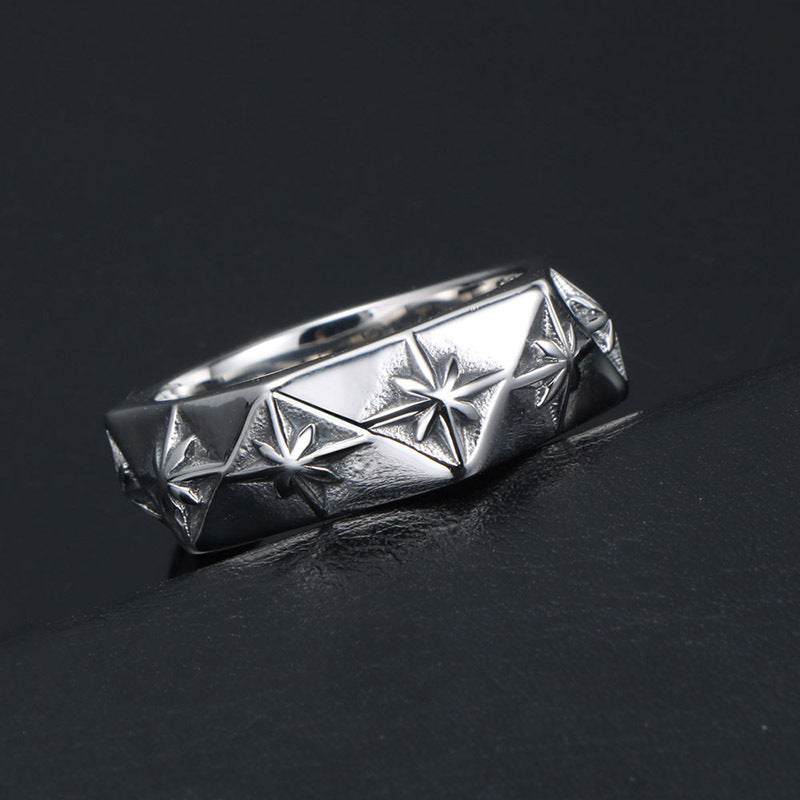 Wholesale Titanium steel polygonal 3D rice flower ring