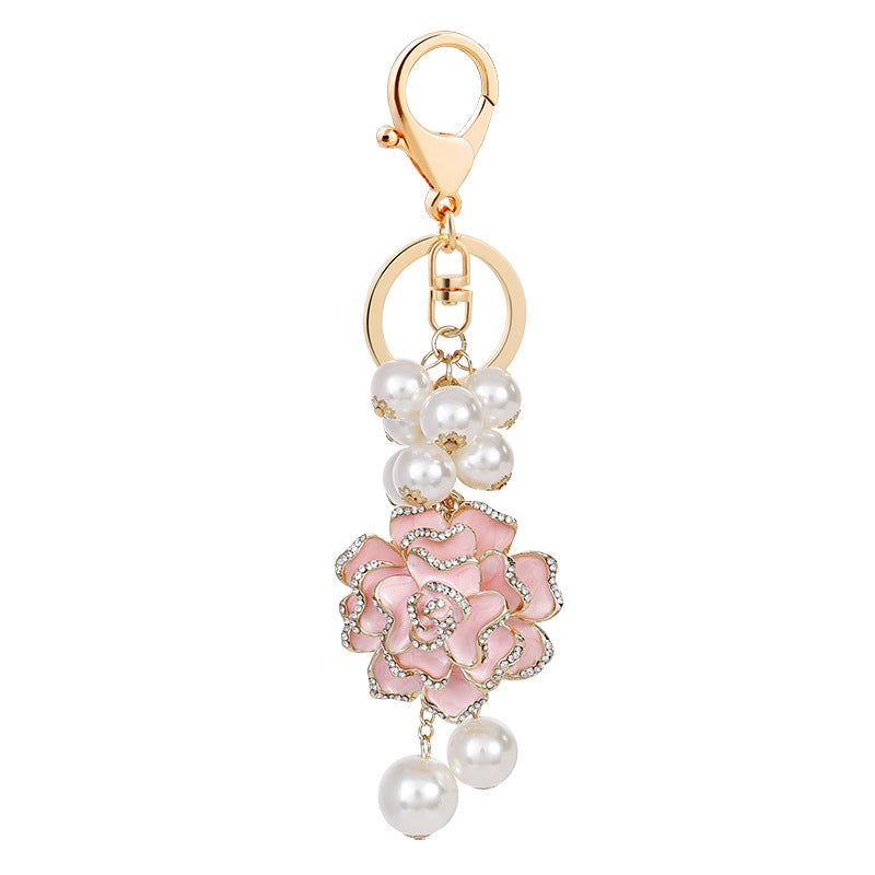 Wholesale Flower series oil dripping diamond inlaid camellia metal keychain