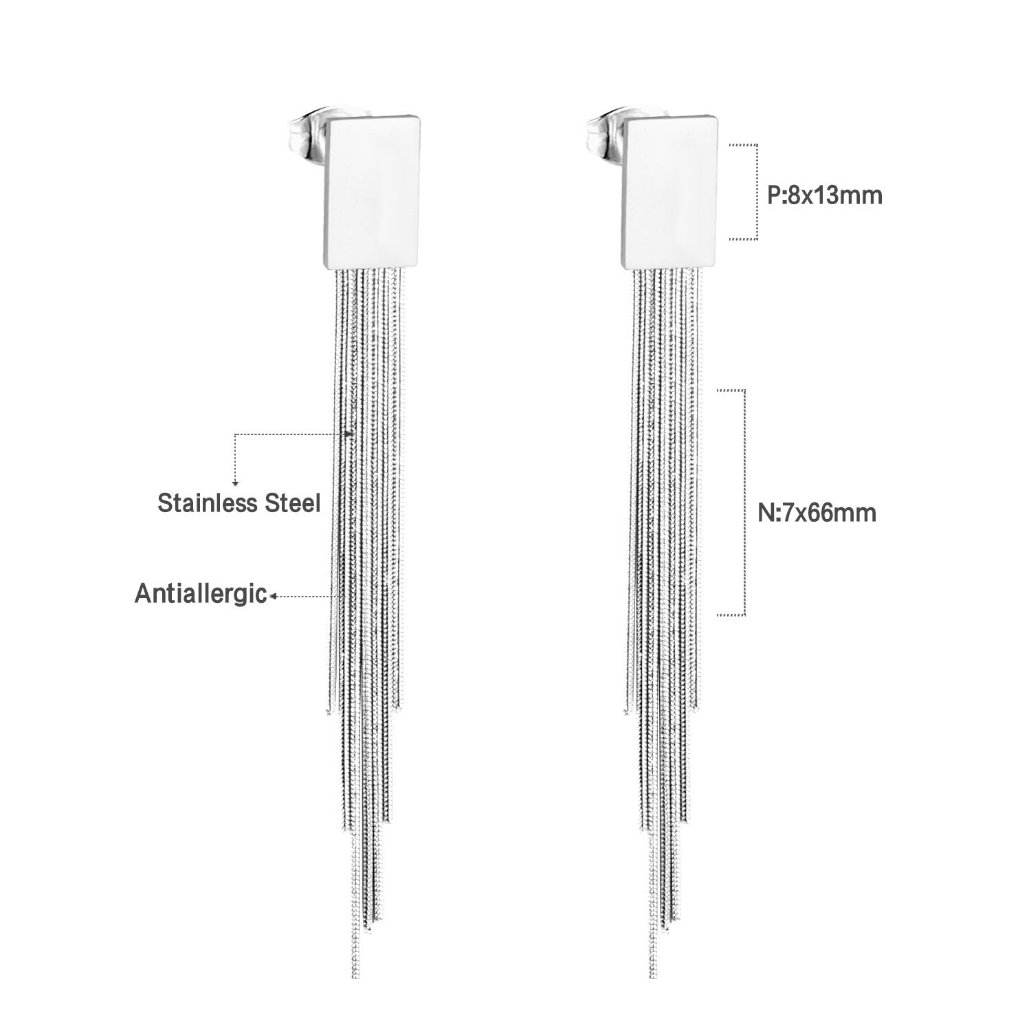 Wholesale Long Stainless Steel Chain Niche Retro Geometric Tassel Earrings