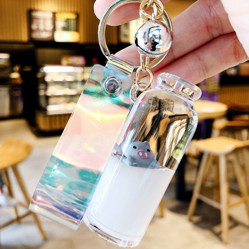 Wholesale Acrylic Floating Milk Pig Liquid Keychain