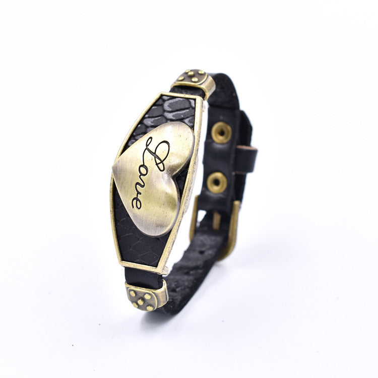 Wholesale Love Letter Style Alloy Leather Bracelet